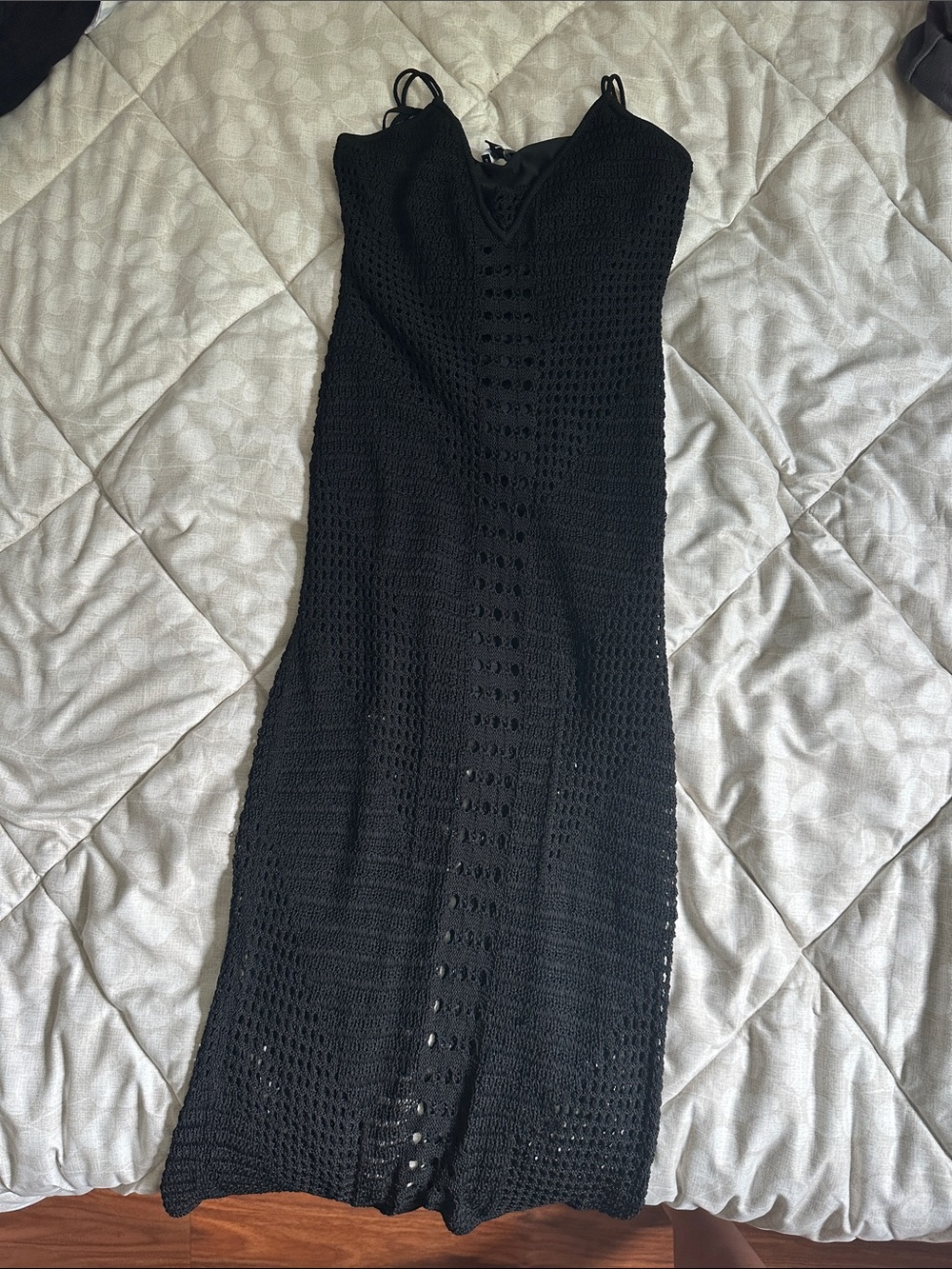 Express Black Crochet Midi Dress with Spaghetti Straps